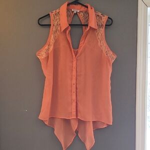 Buffalo L Women's Sleeveless Orange Top with Lace Detail